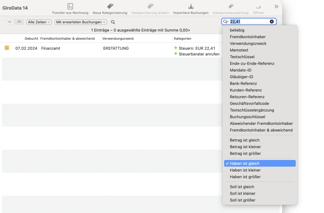 MacGiro 14  Kontobuchsuche
